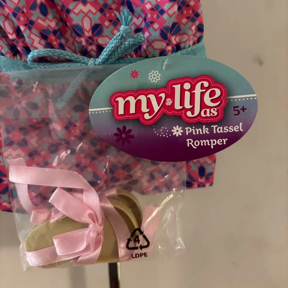 My Life As doll outfit Pink Tassel Romper for 18 inch dolls romper shoes hanger